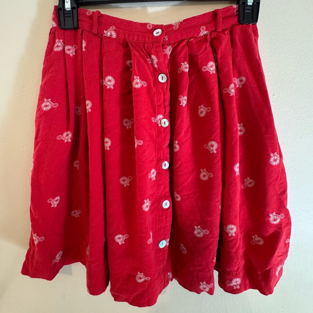Red Button-Front Bicycle Print Skirt – S